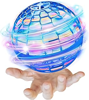 Flying Ball Toys, Flying Boomerang Spinner Drone Ball 360°Rotating Soaring Orb Toy Built-in LED Hand Flying Boomerang Ball UFO Floating Orb Mini Orb Drone for Kids Christmas gift (Blue)