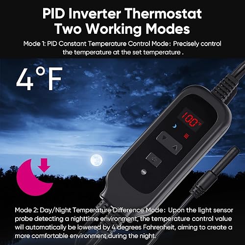 DXOPHIEX 5.5 inch Reptile Heat Lamp with Thermostat, UVB Reptile Light Fixture with Dimming Thermostat, Deep Dome Lamp Fixture Max 100W for Bearded Dragon, Turtles, Snake and Lizard Terrarium(8.5inch)