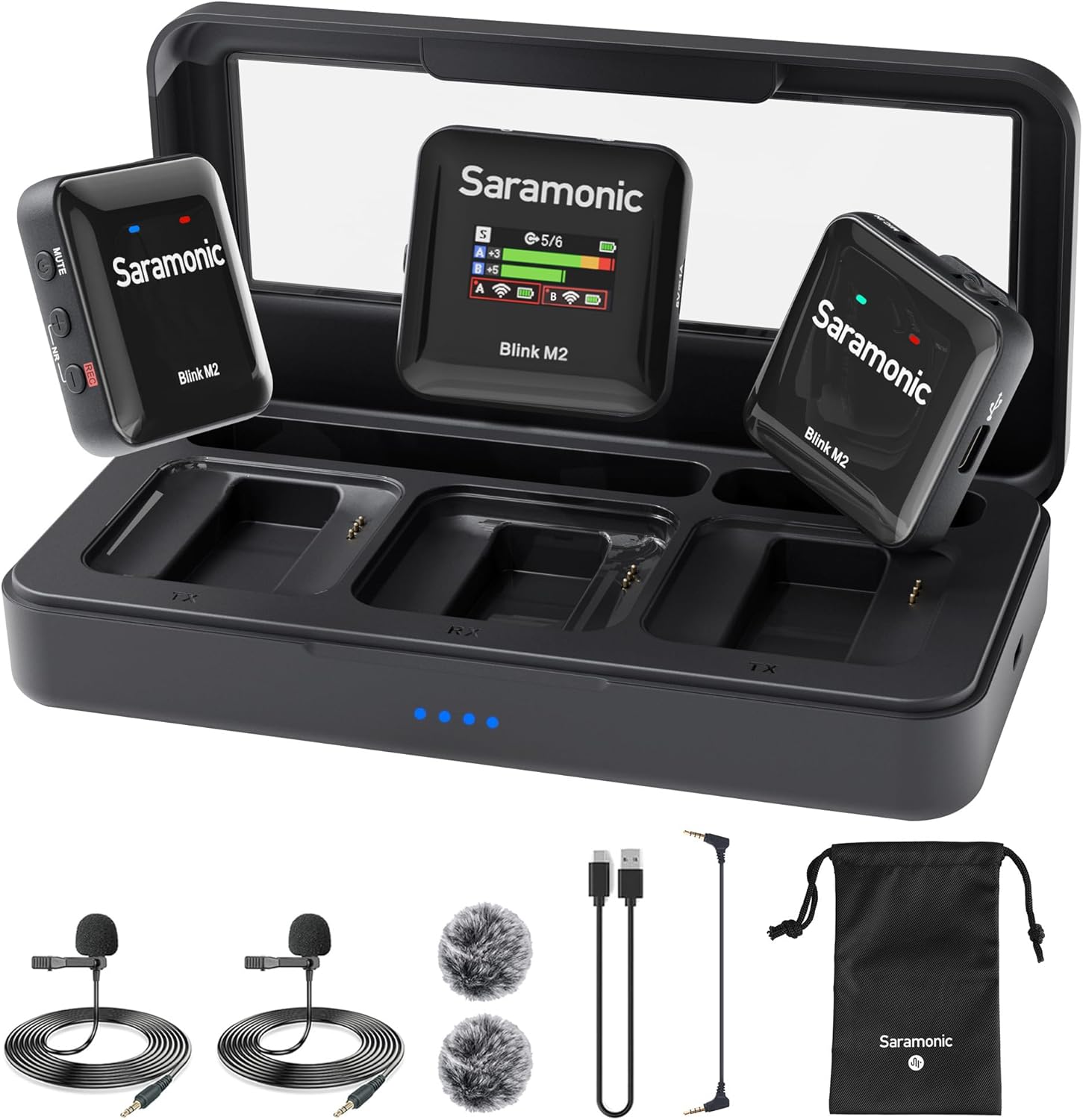 Saramonic Blink M2 Wireless Lavalier Microphone for Cameras, Onboard Recording, 656FT Range, 12H Battery Life, Noise Cancellation Compact Clip Lapel Mic for Video Recording Interview Live Streaming