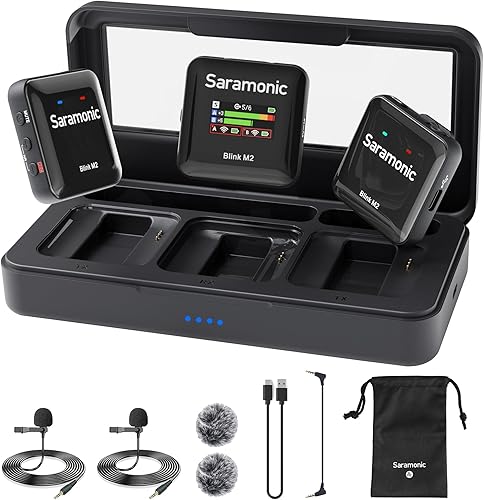 Saramonic Blink M2 - Micrófono inalámbrico Lavalier para cámaras, grabación integrada, rango de 656 pies, duración de la batería de 12 horas,