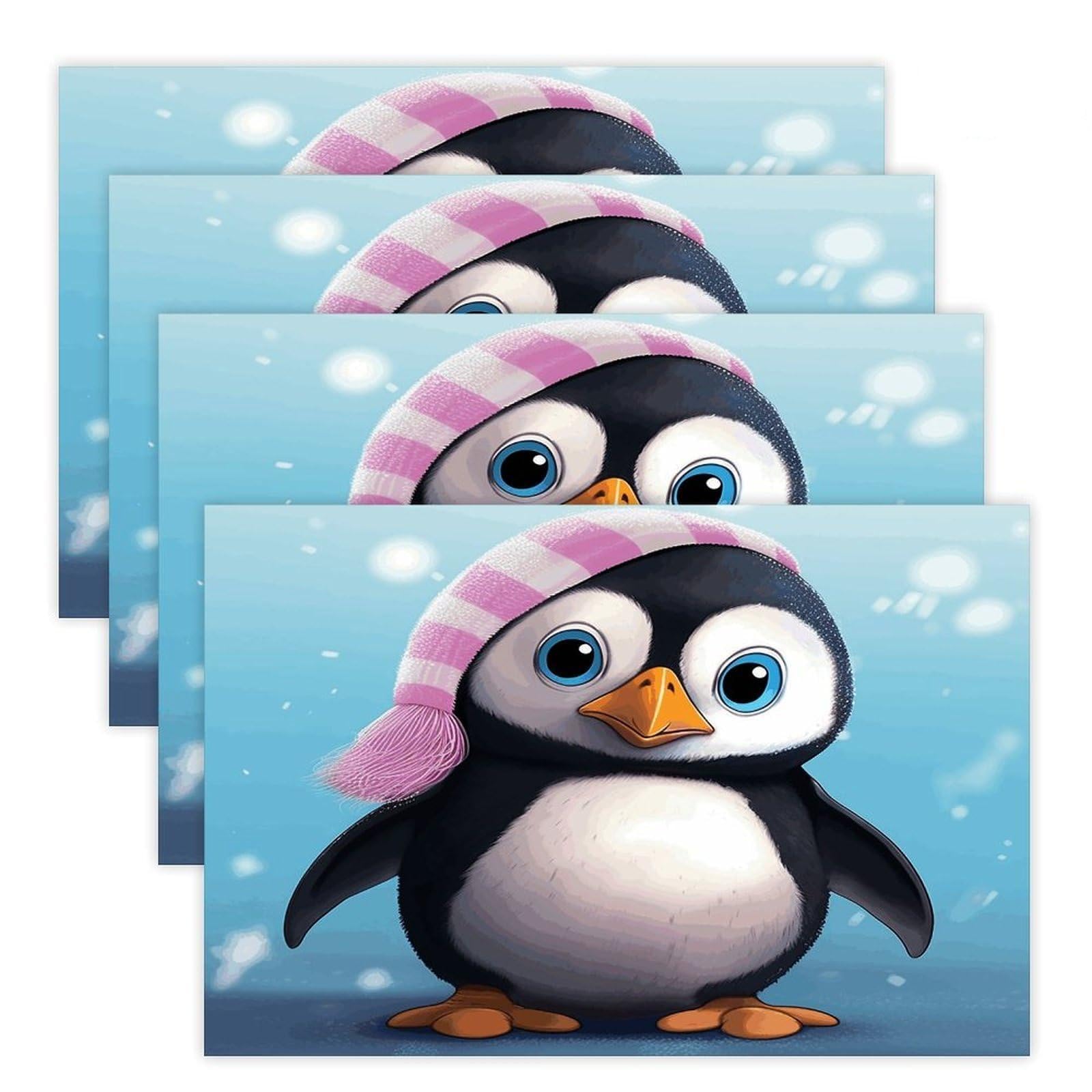 Lovely Penguin Placemats Heat-Resistant Washable Place Mats Anti Slip Dining Table Place Mats Wipeable Dining Table Mats Kitchen Decoration Placemats 17.7’’×11.8’’