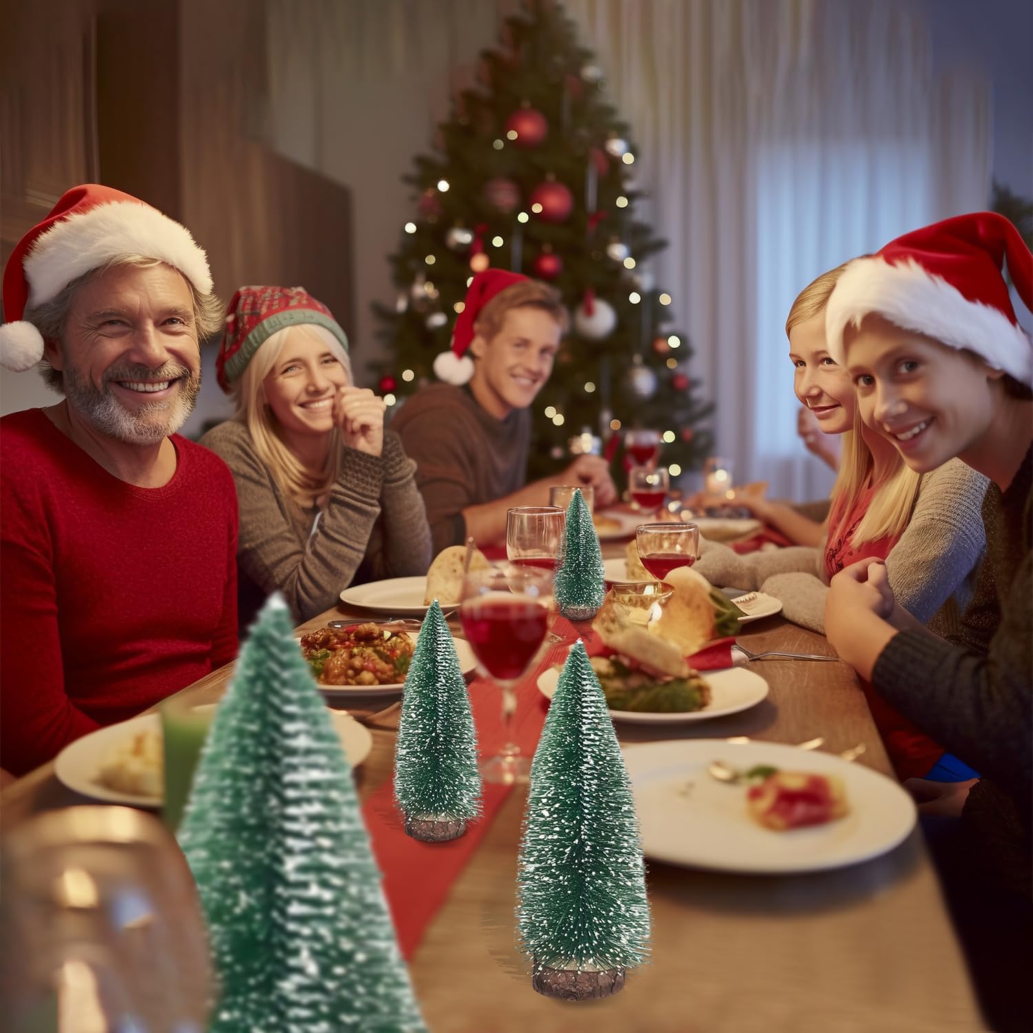 Artificial mini Bottle Brush Christmas Trees for Christmas Decoration Table top Christmas Tree with Base Indoor Christmas Decorations (4/6/8/10/12 inch) - Image 3