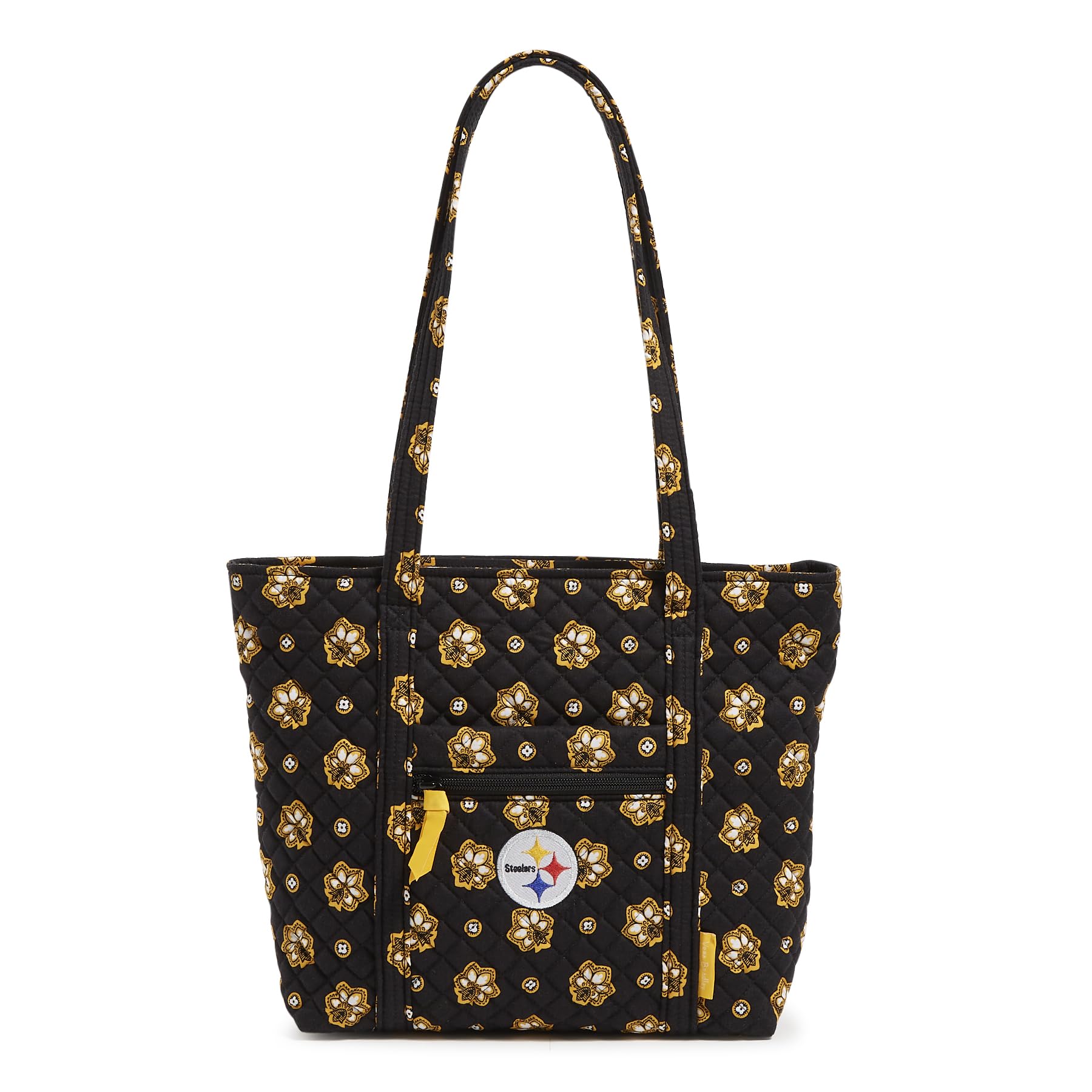 Vera Bradley Women's Cotton NFL Small Vera Tote Bag Handbag, Pittsburghsteelersonblack/Yellowbandana, One Size