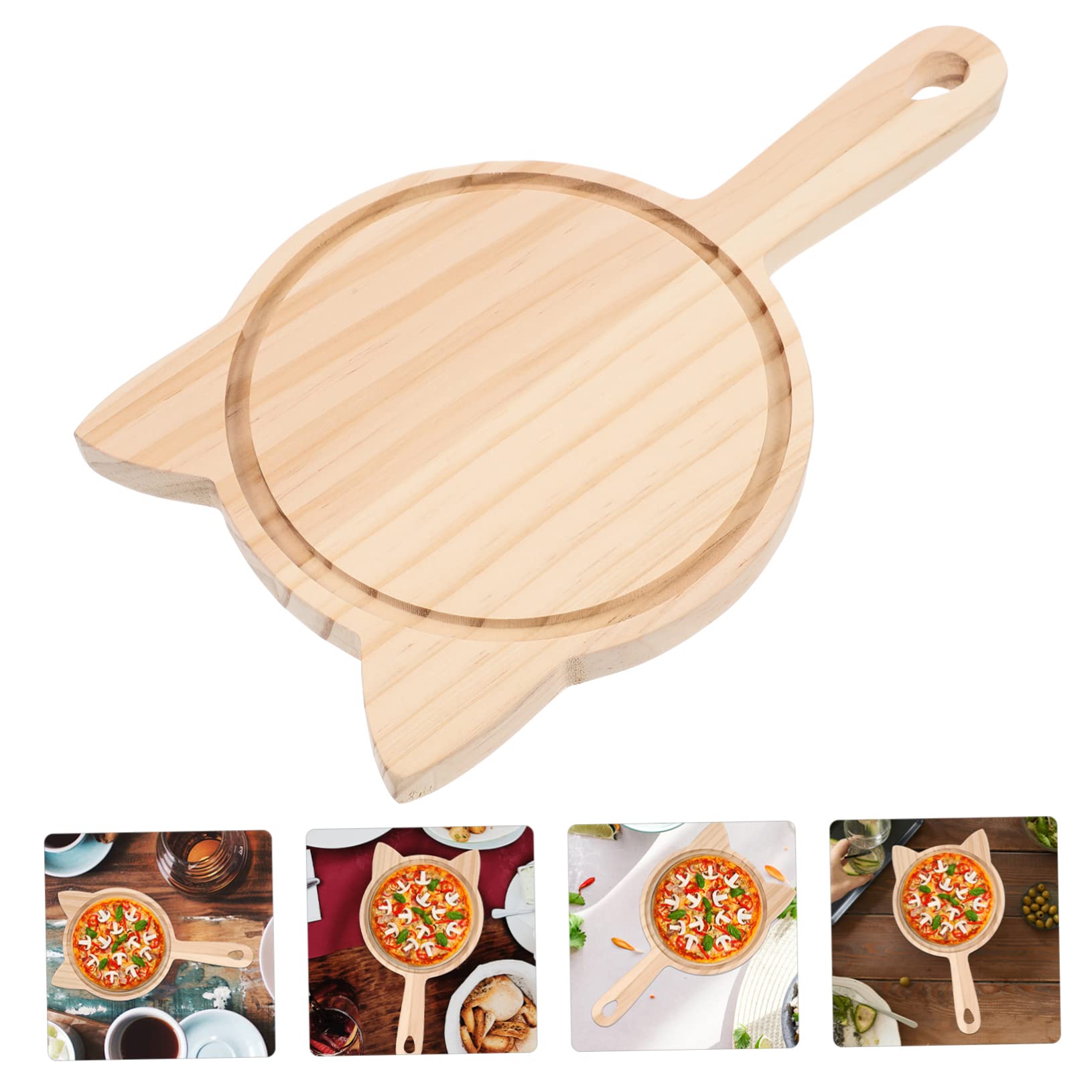 FELTECHELECTR Multipurpose Pizza Board Round Cheese and Steak Serving Tray Handles Wood Peel Oven Safe for Family Restaurant