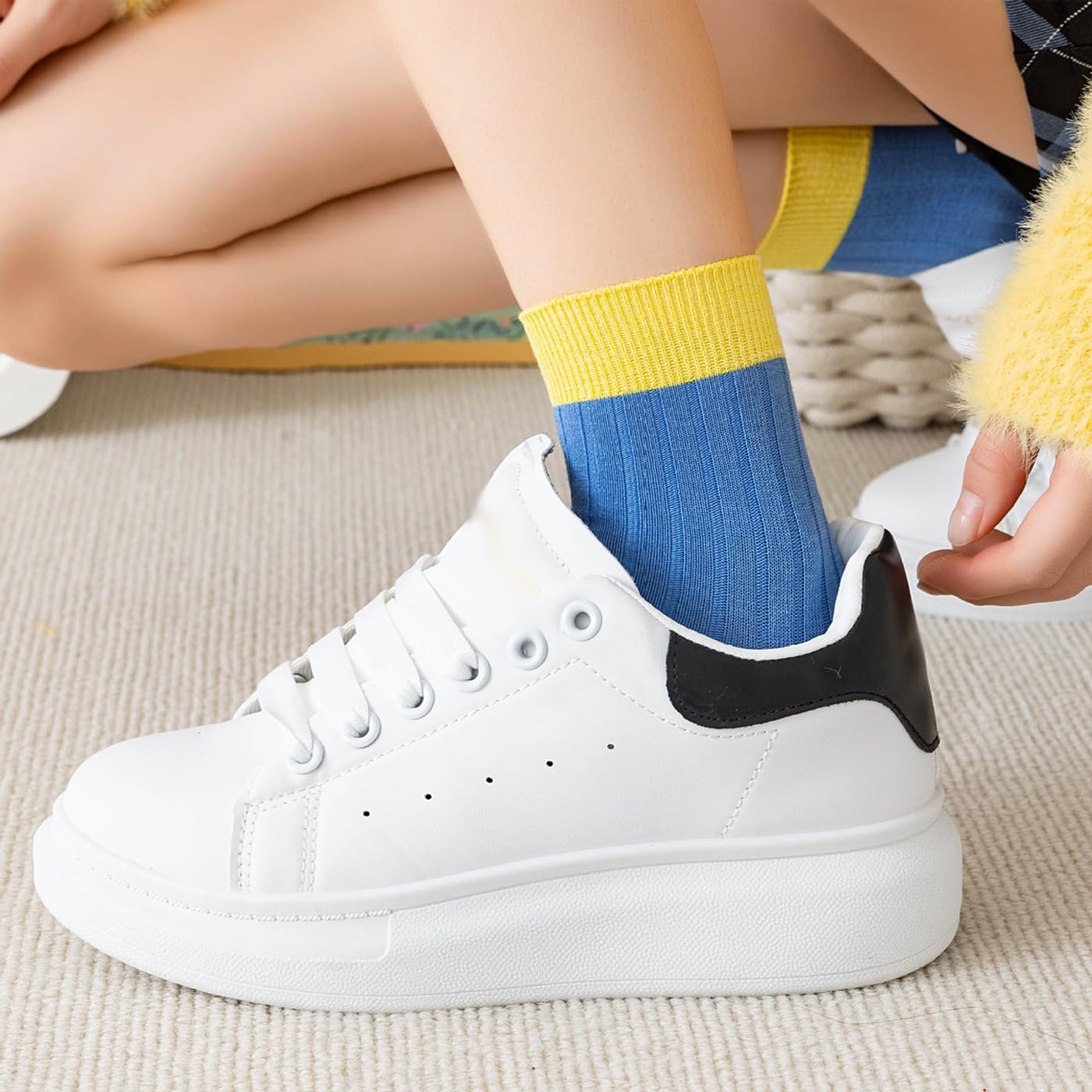 CHUNFO Womens Crew Socks Running Classic Solid Basic Colorful Cotton Athletic Dress Sock Ankle Size5-9.5