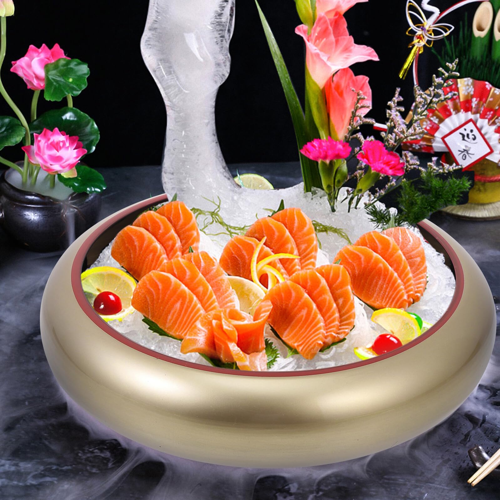 2 Assiettes à Sushis et Sashimi Style Japonerie, Bois et Abs, Réutilisables, Coins Arrondis, Maison