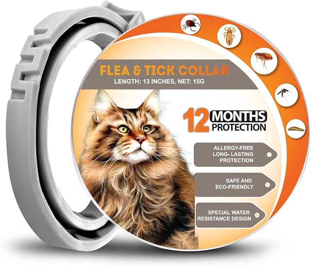 12-Months Cat Flea Collars, Flea Collar for Cats 13 Inches, Flea Treatment Cat from 100% Natural Ingredients, Waterproof Cat Flea Collar, One Size Fits All Flea Treatment Cat Collar