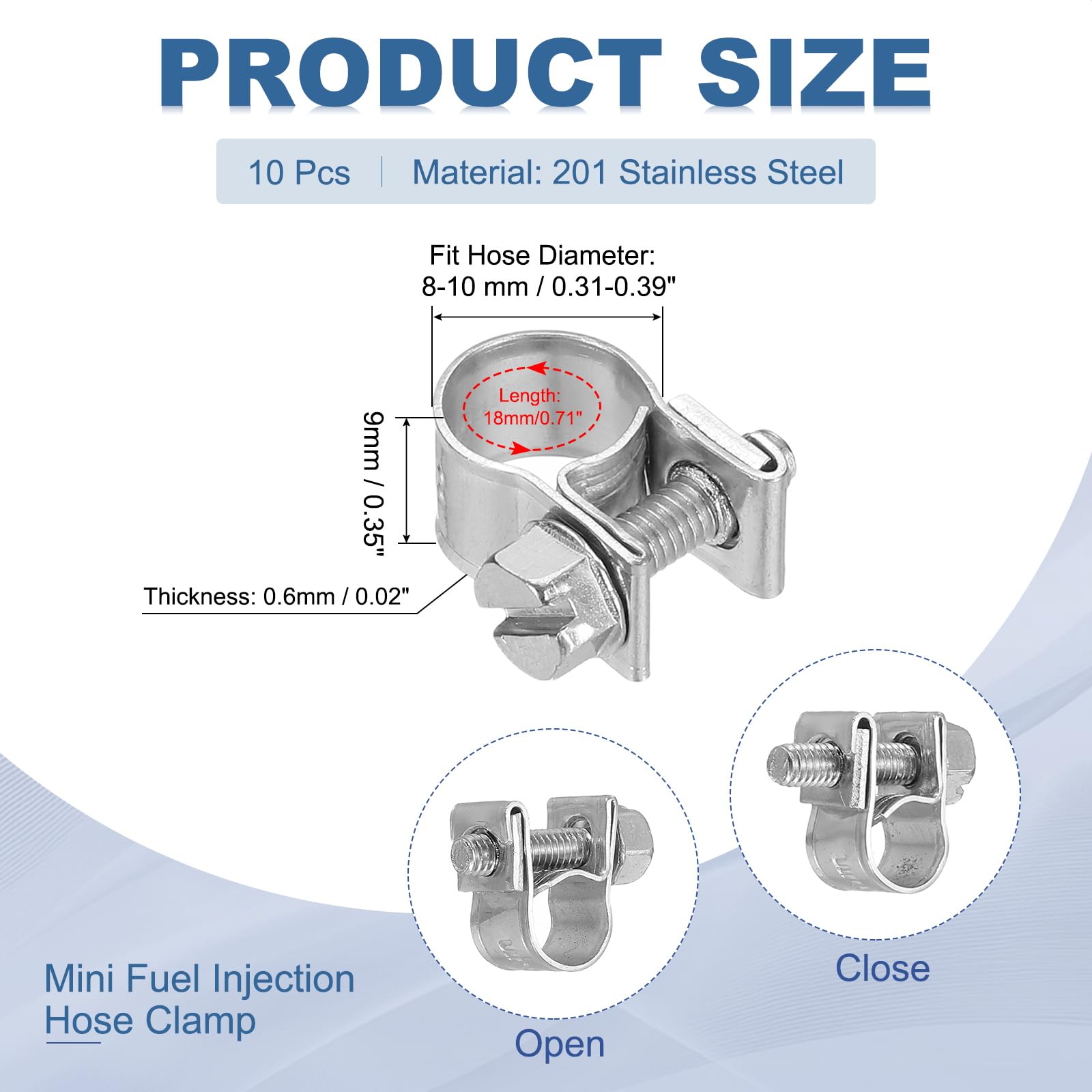 PATIKIL 10 Pcs 8-10mm Mini Fuel Injection Hose Clamps Stainless Steel Adjustable Clamp - Image 2