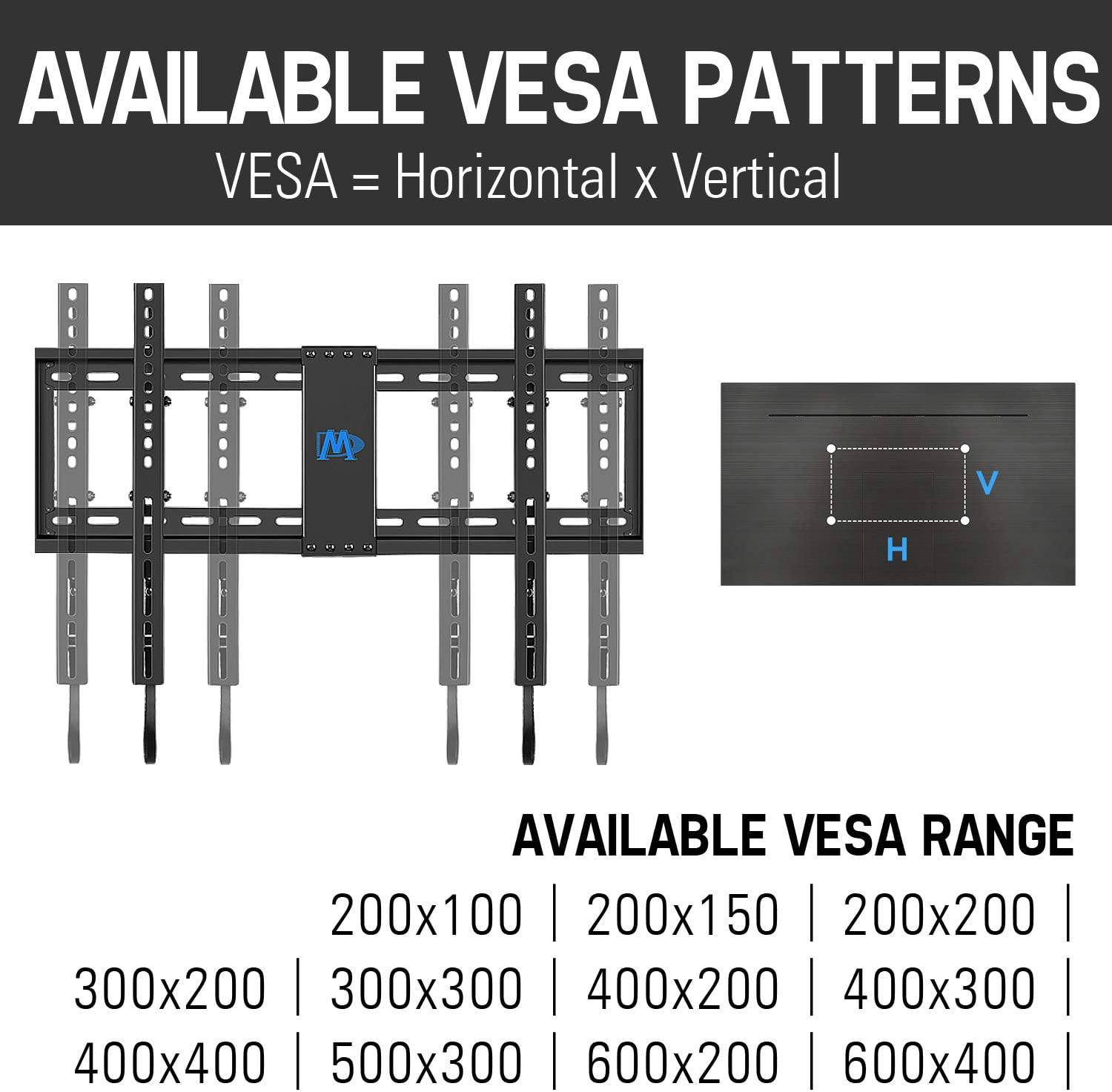 Mounting Dream TV Wall Mount TV Bracket with Leveling Design for 37-70 inch TVs, Fixed TV Mount with Max VESA 600x400mm Weight up to 132 LBS, Low Profile TV Wall Mounts Fit 16", 18", 24" Wood Studs