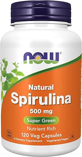 Espirulina NOW de 0.0176 oz, 120 cápsulas vegetales.