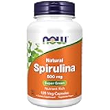 NOW Foods Supplements, Natural Spirulina 500 mg with Beta-Carotene (Vitamin A) and Vitamin B-12, and naturally occurring Protein and GLA (Gamma Linolenic Acid), 120 Veg Capsules