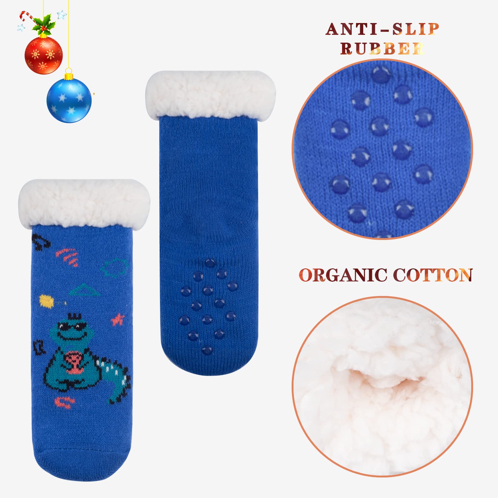 FENELY 3 pares de calcetines de invierno para niños de 2-4/4-6/6-8, térmicos, cálidos, antideslizantes, regalos para Navidad