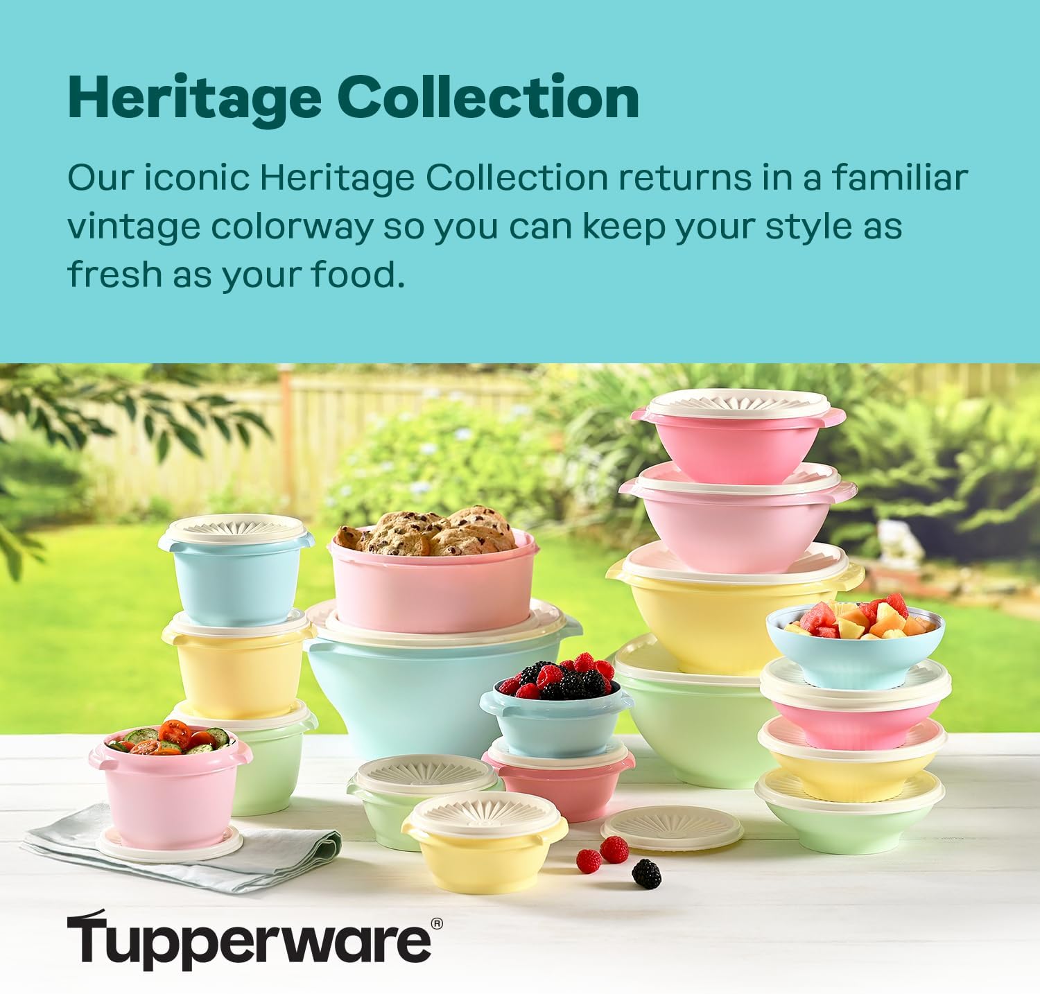 Tupperware Heritage Collection 36 Piece Food Storage Container Set in Vintage Colors- Dishwasher Safe & BPA Free - (18 containers + 18 lids) - Image 2