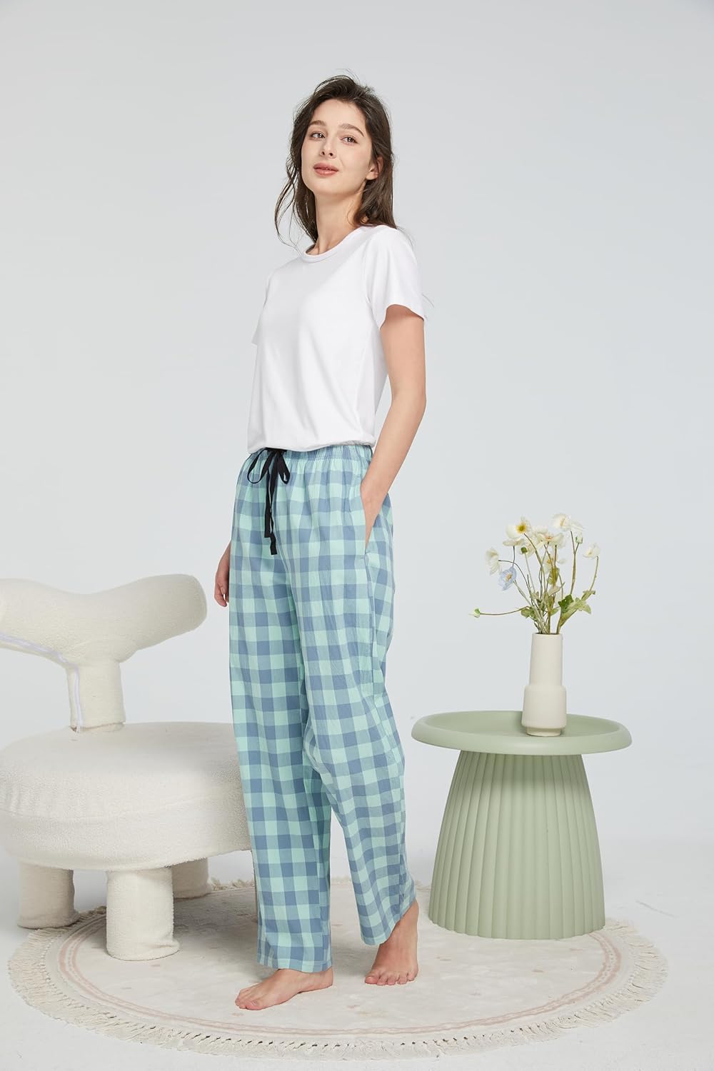 HiddenValor Women Lightweight Woven Cotton Plaid Pajama Lounge Pants With Pockets - Image 5