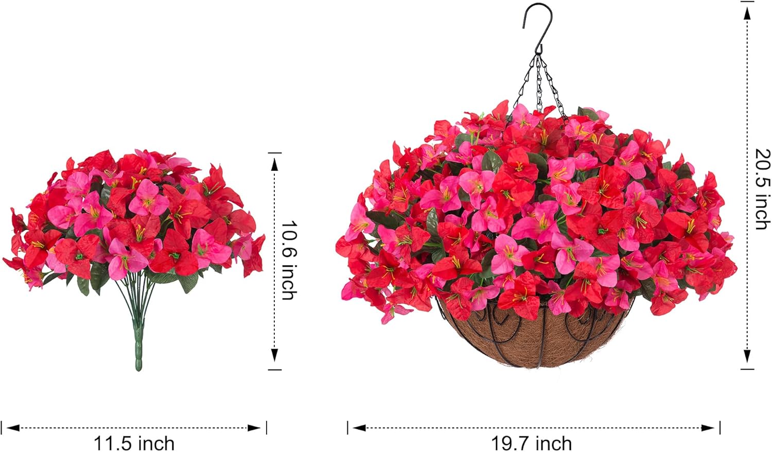 Artificial Fake Hanging Flower Plants Basket for Outdoors Spring Summer Decoration, Faux Bougainvillea Flowers in Planter Look Real UV Resistant Silk Flower for Outside Porch Patio Garden Home Decor - Image 6