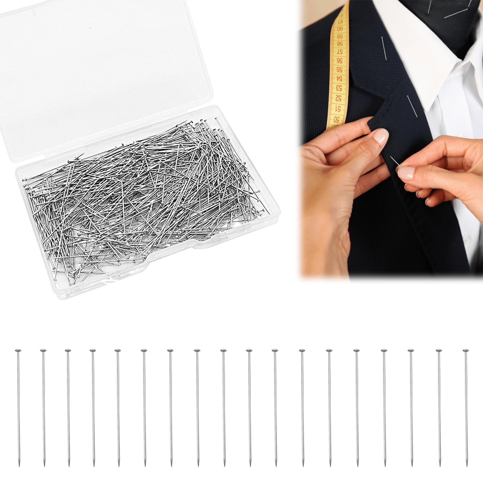 2000 Épingles à Couture En Acier Inoxydable 26mm – Tête Plate Fine, Pour Couture, Bijoux, Artisanat – Boîte De Rangement Transparente Incluse