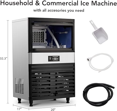 Miniatura 7 de Máquina de hielo comercial de 110 libras24 horas, máquina de hielo debajo del mostrador con cubo de hielo de 30 libras, 40 cubitos de hielociclo,