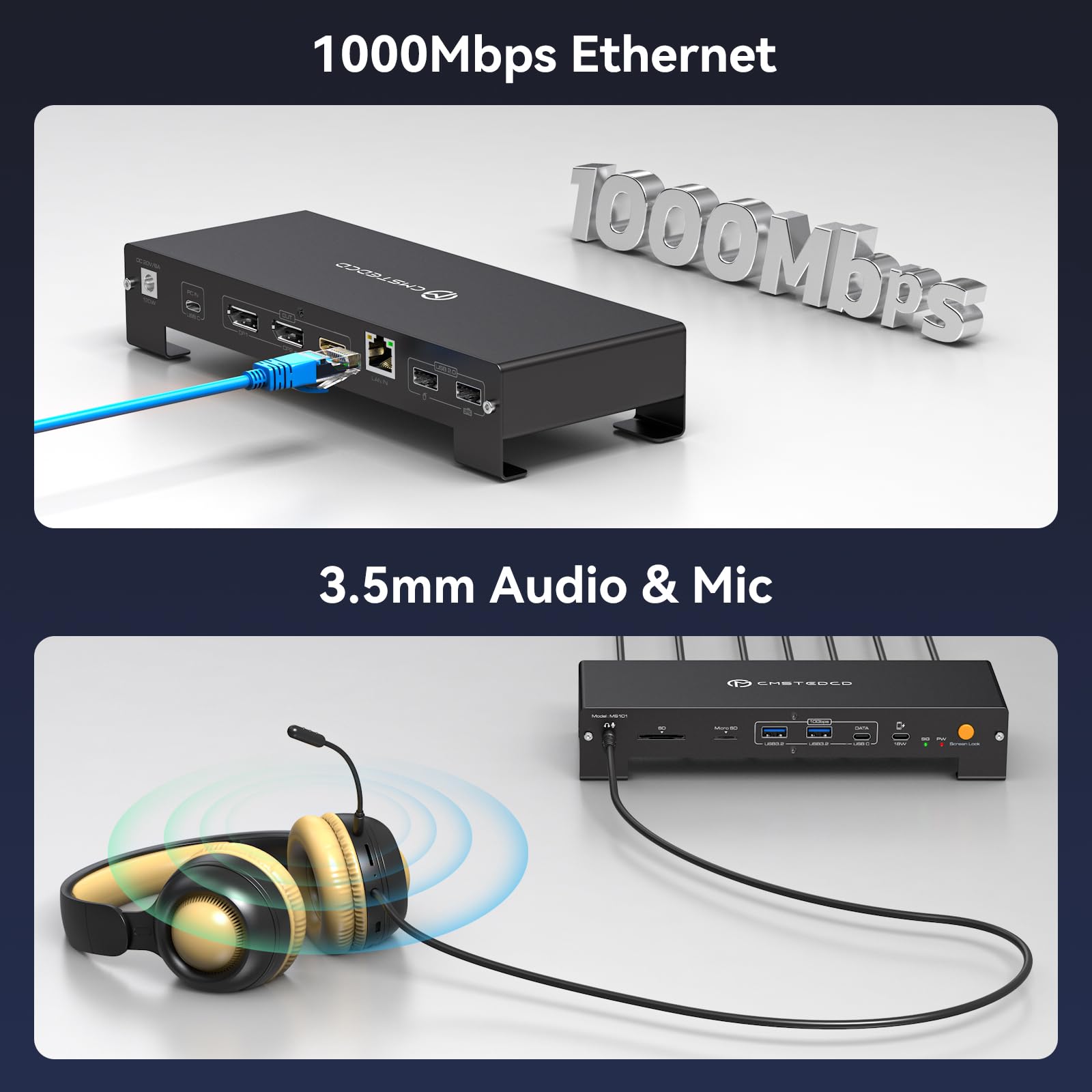 USB C Docking Station 15 en 1 Thunderbolt Docking Station 3 Pantalla 4K60Hz 100W Carga para Portátil, 10Gbps USB-C/A, MicroSD y SD, 3,5mm Compatible con Portátiles Mac Windows