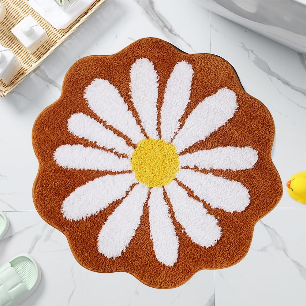 Carmoion Cute Bath Mat,Pink Flower Rug,Water Absorption Non Slip Mat,Soft Machine Wash Rug Mat for Bedroom Kitchen Bathroom Toilet Floors 25.6 x 25.6