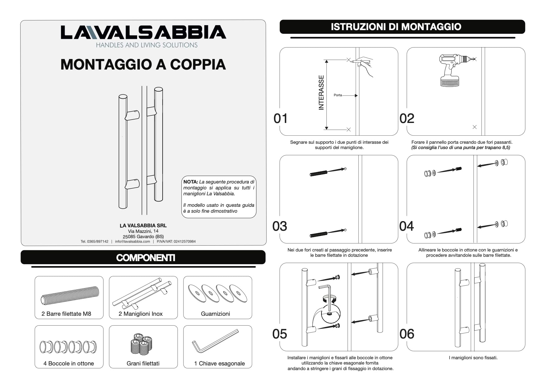 Maniglione in Acciaio Inox Satinato diametro 32 mm – Diritto, Lunghezza 500 mm, Interasse 350 mm – Per Porte Interne, Esterne, Blindate, Vetro, Negozi
