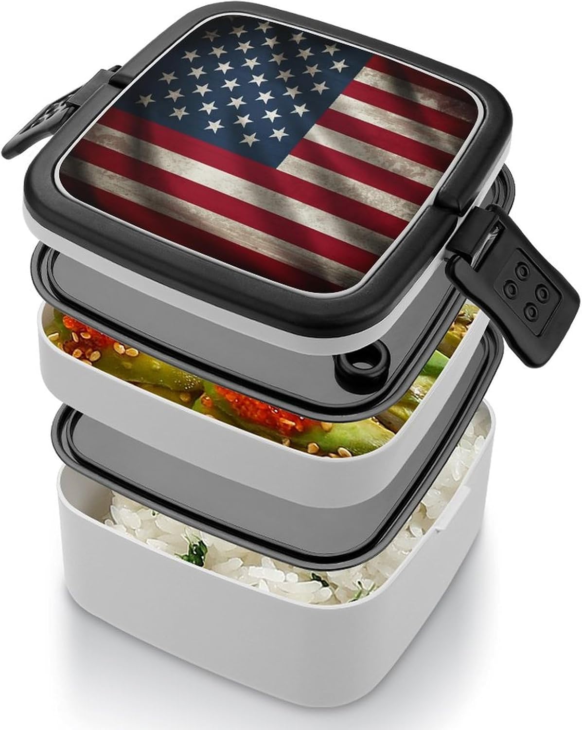 Adults Lunch Box Adult Bento Box Stackable Bento Box BPA-Free American Flag Lunch Box Food Container Ideal for Meal Prep, Work, And On The Go