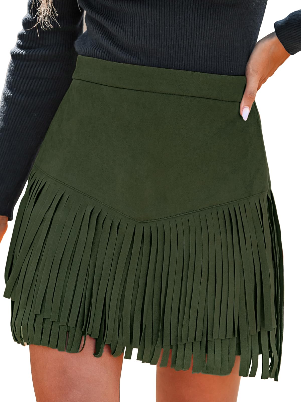 CUPSHE Women Fringe Skirts Western Cowgirl Terra Cotta High Waist Mini Skirt Suede Tassel Short Counrty Concert