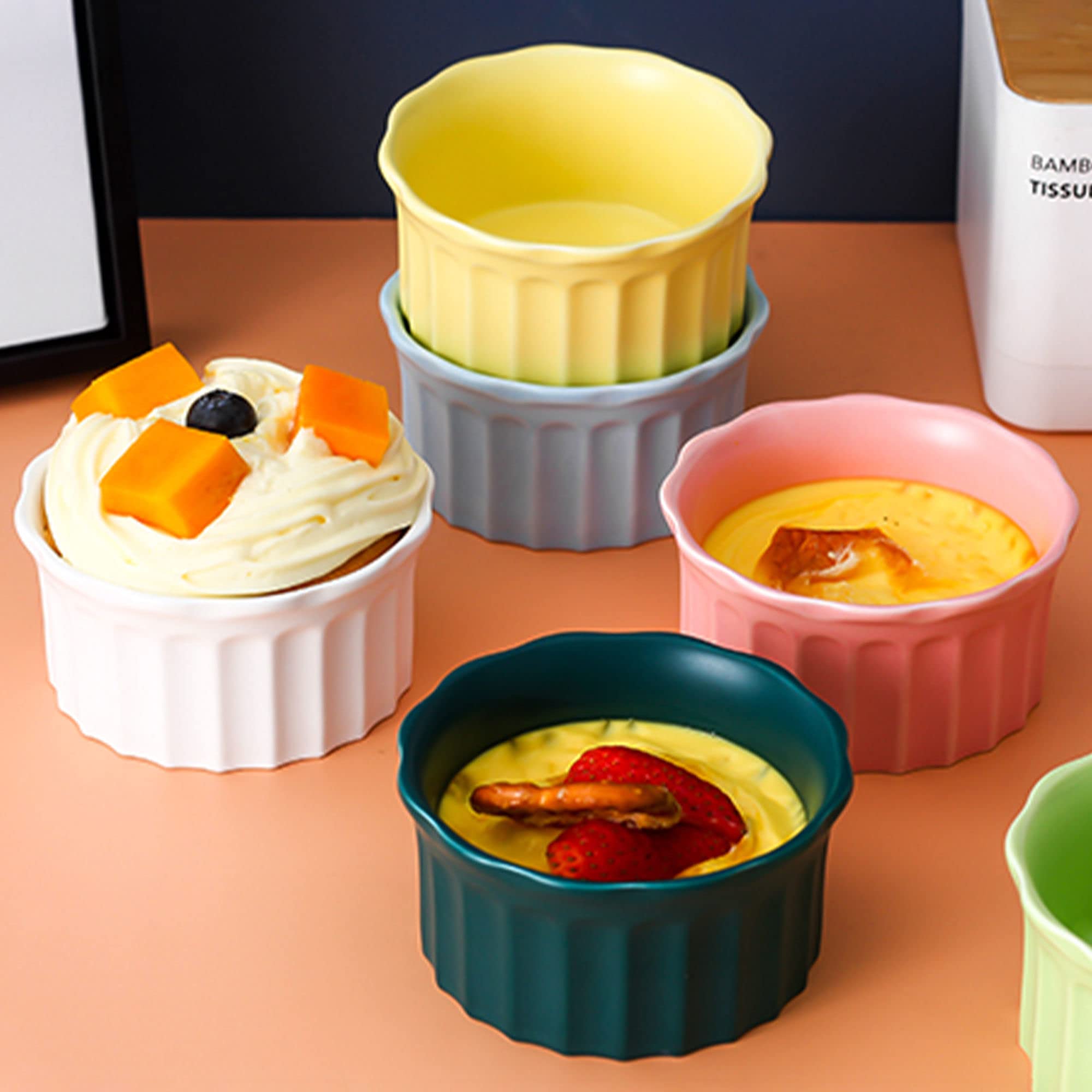 Bol à soupe, bol à riz, bol à déjeuner, ensemble de ramequins, 230 ml, ramequins à crème brûlée, plats à soufflé allant au four, ramequins à soufflé, ramequins for friteuse à air-rose-lot de 8 (Color