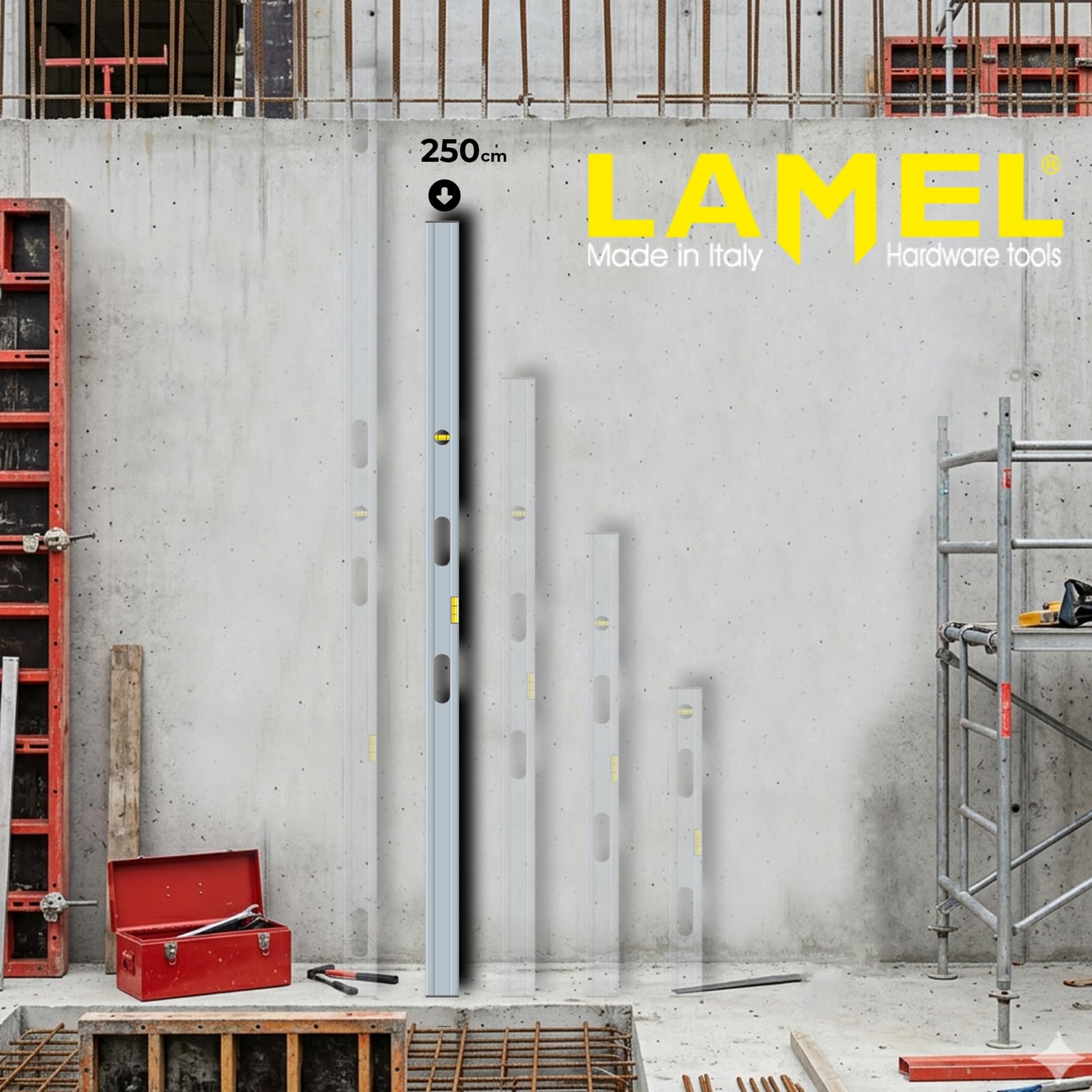 LAMEL Stadia Alluminio 250 cm Anodizzato Argento con Bolle e Maniglie