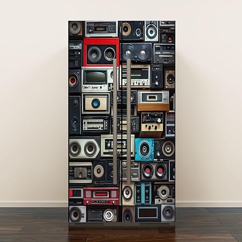 Juego de envoltura de vinilo autoadhesivo para nevera, radio vintage 3D Boombox de los años 80, altavoces, reproductores de cassette, mural de