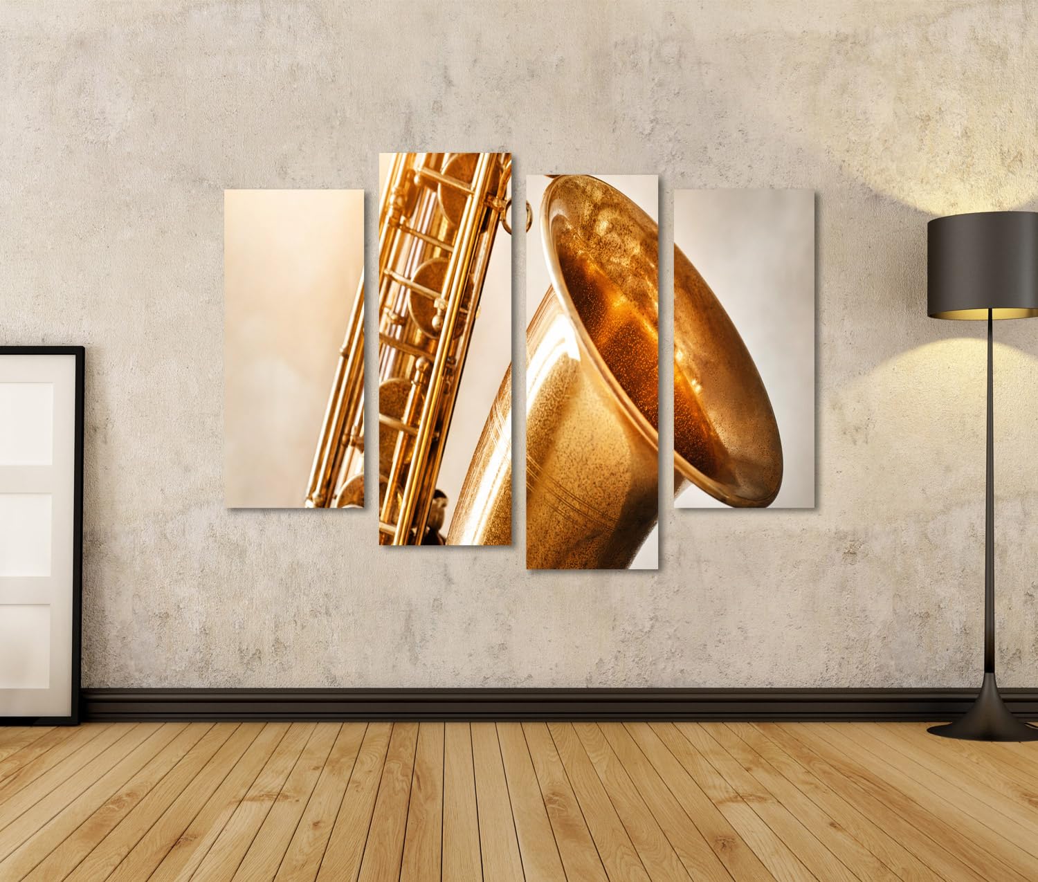 islandburner Quadro su tela, elegante sassofono, decorazione da parete per soggiorno, per gli amanti della musica, 4 pezzi
