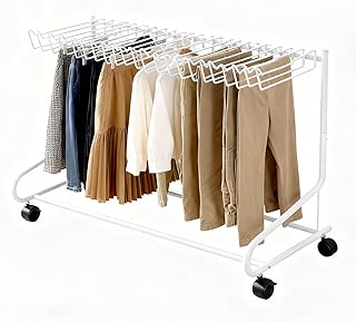 [Goswave] スラックスハンガー スラックスハンガーラック 合金鋼防錆 20本掛けホワイト ワンタッチ組立簡単 滑り止め防汚 省スペース 押し入れ クローゼット両用 収納 パンツラック パンツハンガーラック ズボン スリム ズボンラック クローゼット収納 （高65×長75.9×幅42.8cm） (白, 20本掛け)