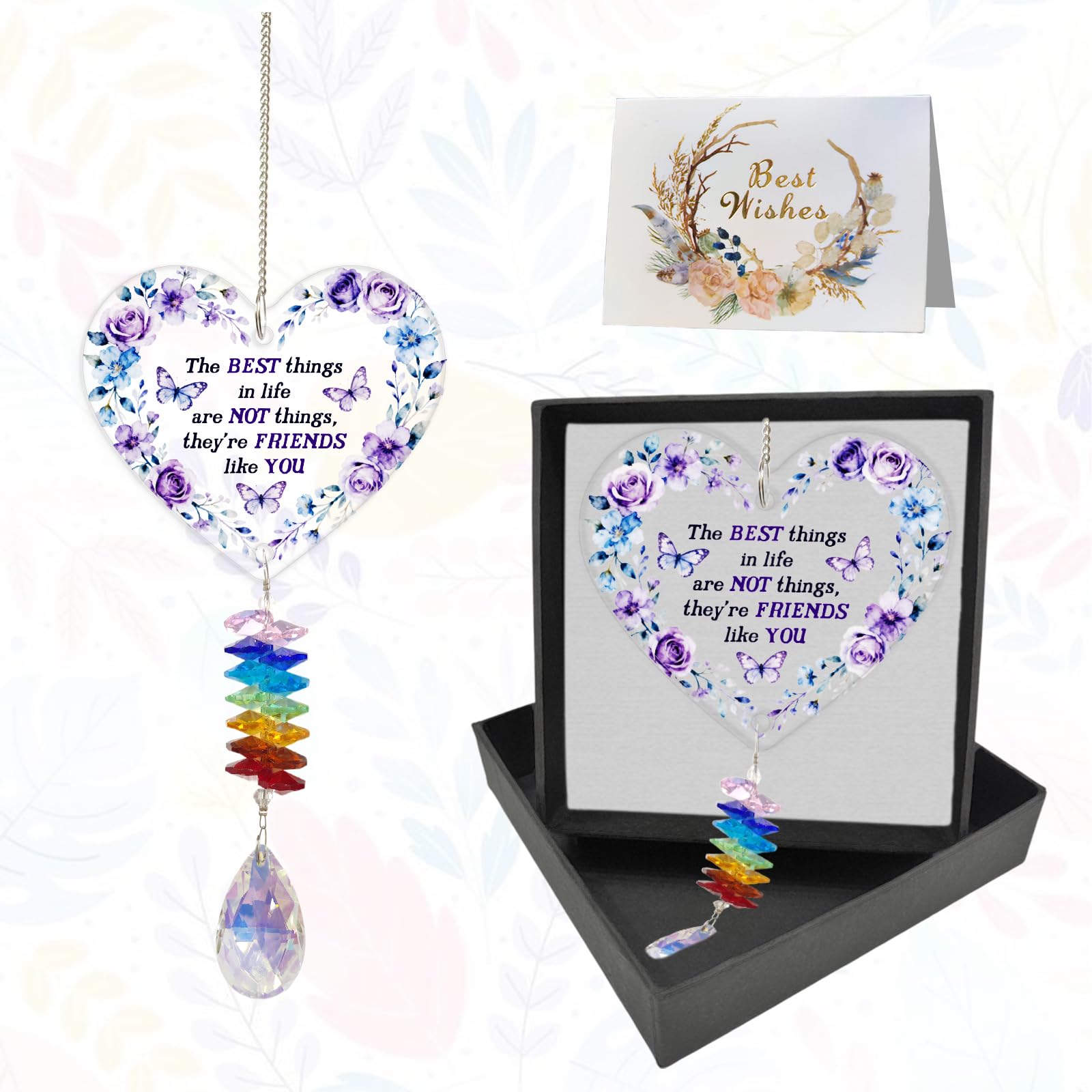 GLOBLELAND Friendship Crystal Suncatcher Gifts for Bestie Friend Birthday Gift Purple Butterfly Flower Sun Catcher Gifts Heart-Shaped Crystal Suncatcher for Special Graduation Anniversary Presents