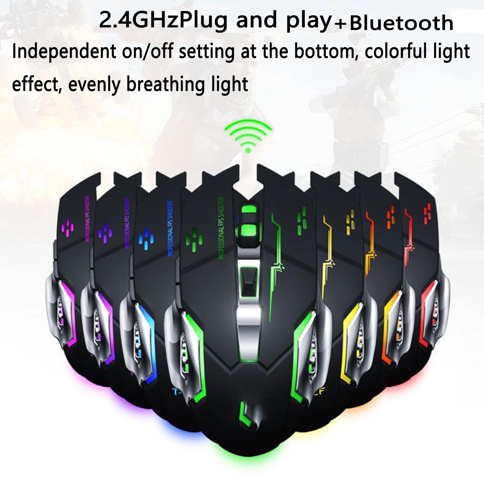 Mysz Mysz bezprzewodowa Mysz komputerowa do laptopa USB do gier Bluetooth Ergonomiczna mysz Urządzenie wskazujące Fotoelektryczny akumulator 2,4G(Grijs)