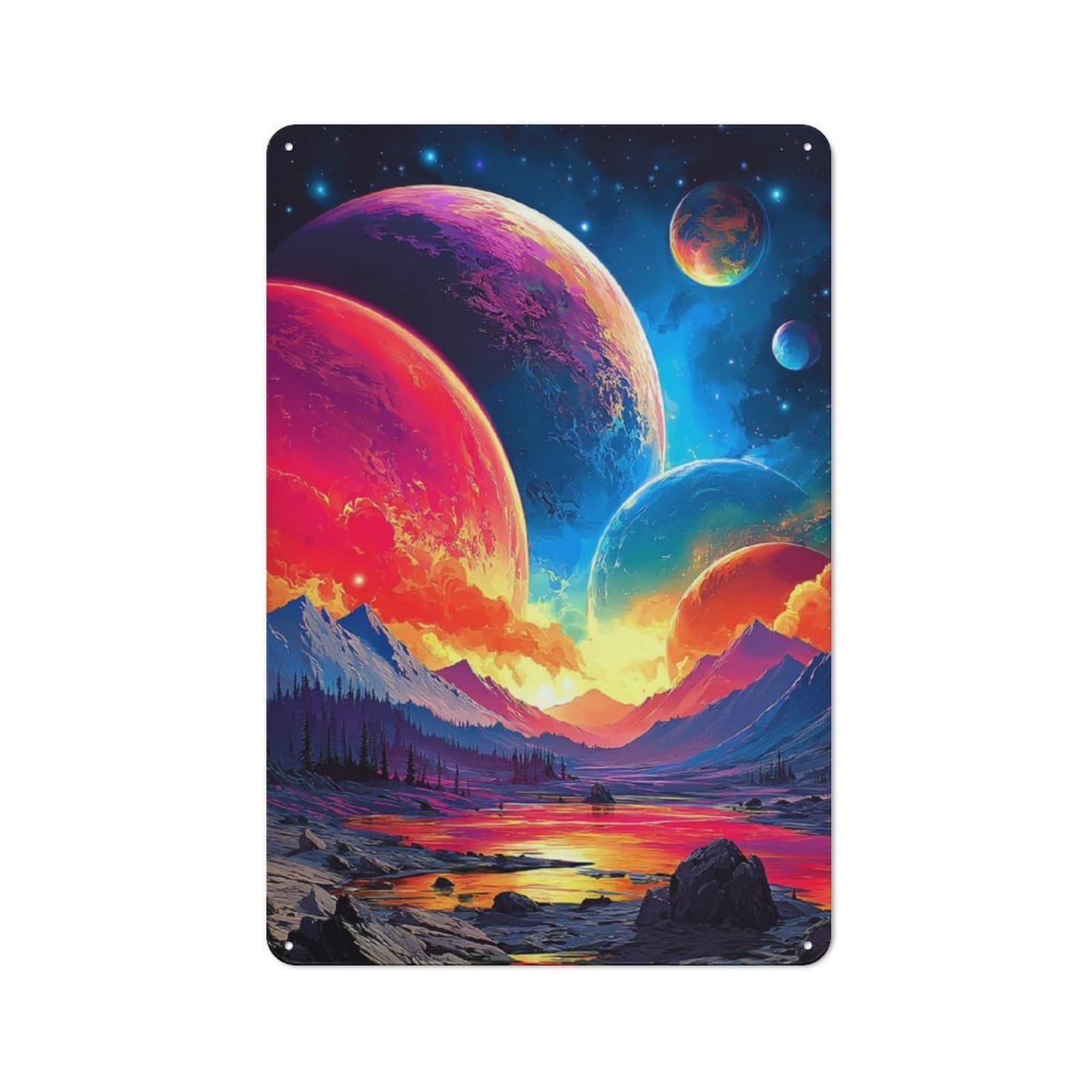Junmoney Fantasy Landscape With Planets Metal Sign 30X20cm With For Pub Or Café, Retro Decor, For Vintage Wall Decor Fans, For Garage And Workshop Walls