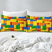 Vista 4 de Feelyou Juego de sábanas de juegos para niños, tamaño individual, bloques de construcción de color, juego de sábanas de ladrillo de juguete