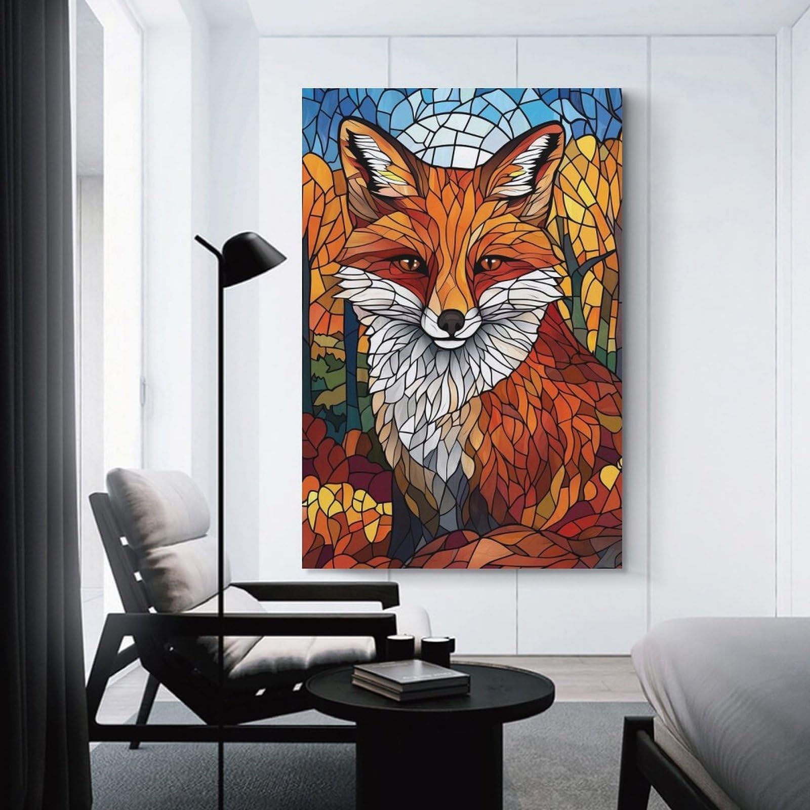 Junmoney Stained Glass Fox Room Decor Wall Art, 08x12inch(20x30cm), for Hallway, Lounge Or Guest Room, Gift Idea for Housewarming And Birthdays