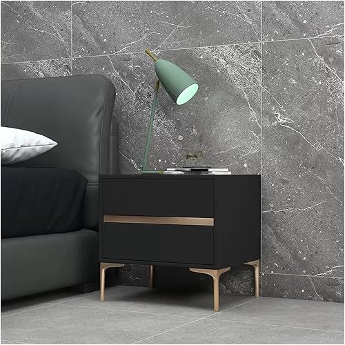 Mesitas de noche de madera maciza, moderna mesita de noche de cuero sintético negro con 2 cajones de almacenamiento, mesa auxiliar pequeña para sala
