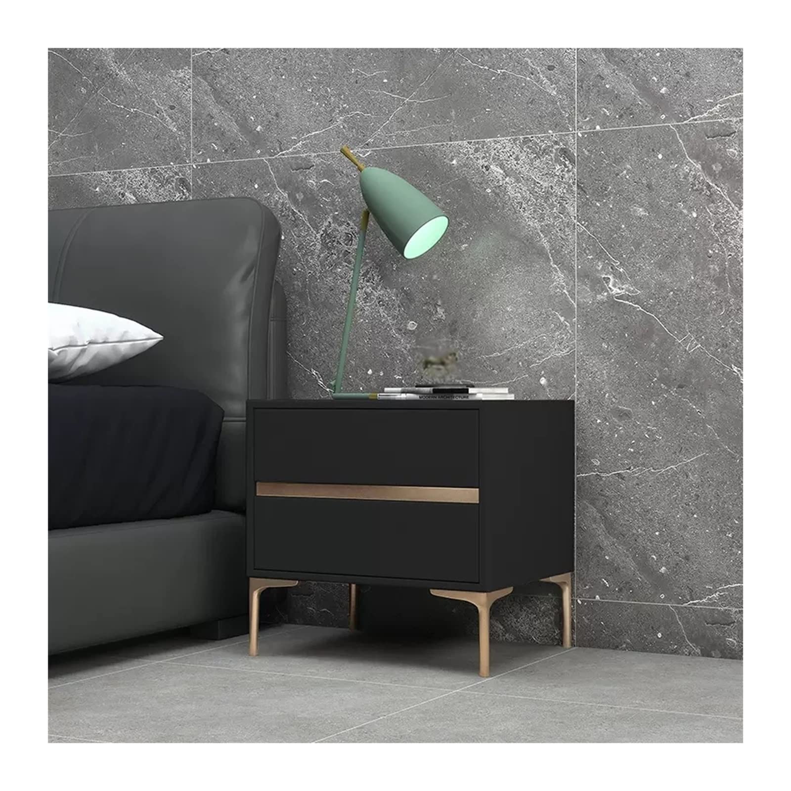 Table de chevet moderne haut de gamme en bois massif et cuir noir