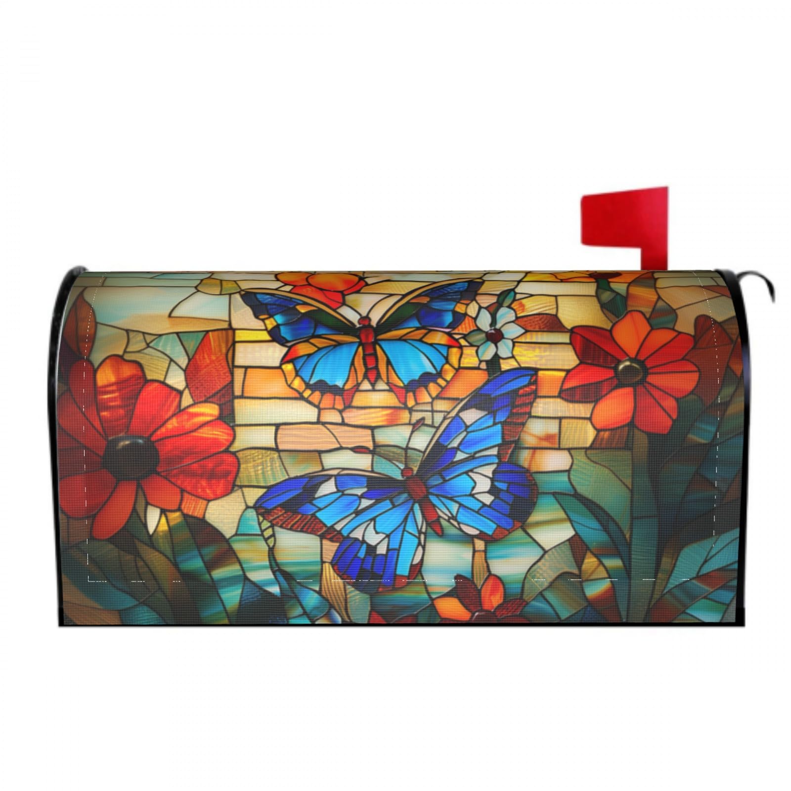 Stained Glass Butterfly Mailbox Covers Magnetic Wraps Post Letter Box Cover Garden Home Decor 21x18 in