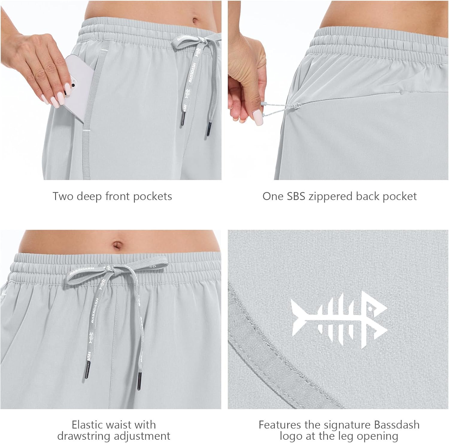 BASSDASH Women’s 5” Fishing Shorts UPF 50+ Water Resistant Quick Dry Athletic Hiking Shorts with Pockets FP05W