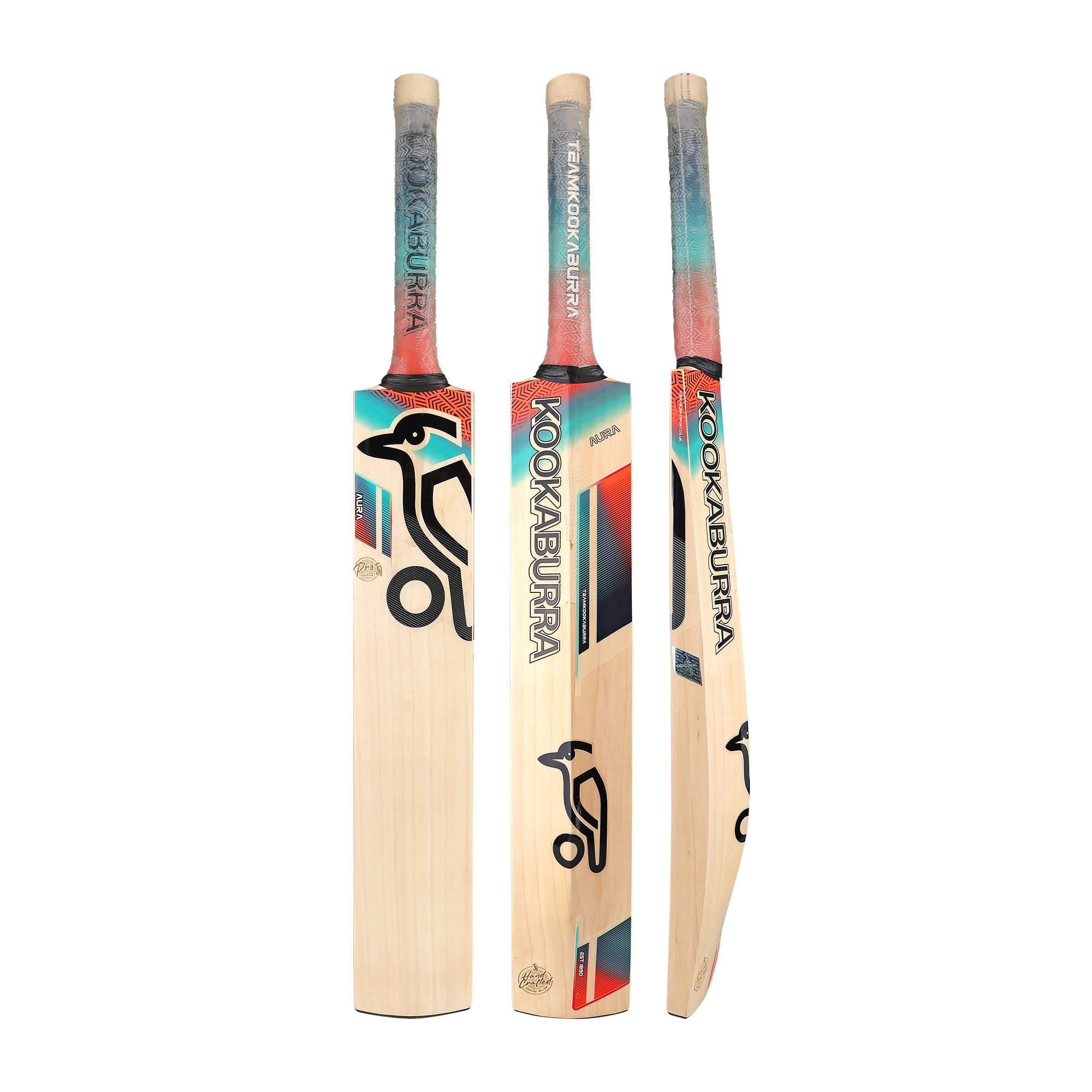 Kookaburra Aura Pro Cricket Bat - Size 6, Coral/Blue