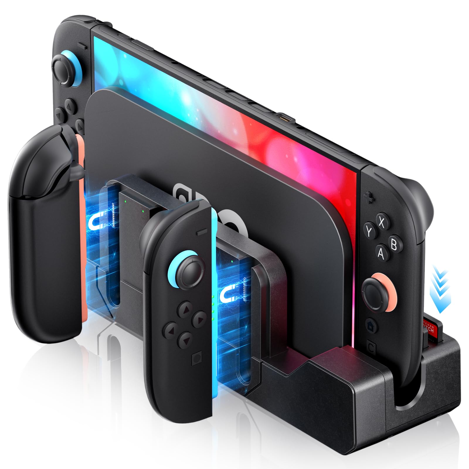 BRHE Charging Dock for Nintendo Switch 2 2025,6 in 1 Controller Charge Station for Joycon 2,Switch 2 Accessoriese with Charging Indicator and 2 Card Slot