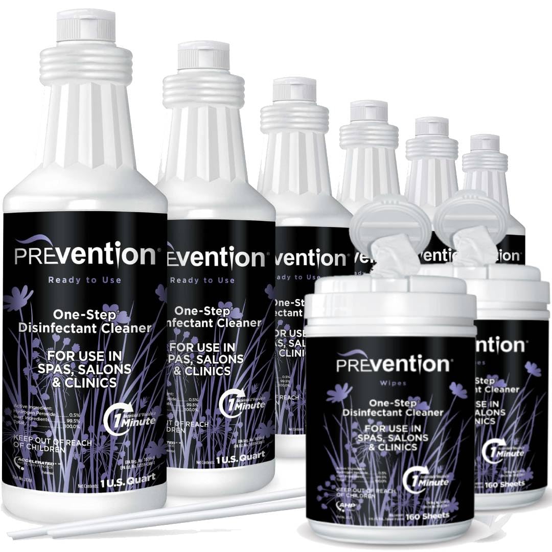 Prevention Canister Wipes 2 Pack Disinfectant 32oz Spray 6 Pack Surface Disinfecting Supplies for Salons Spas Clinics Hospital