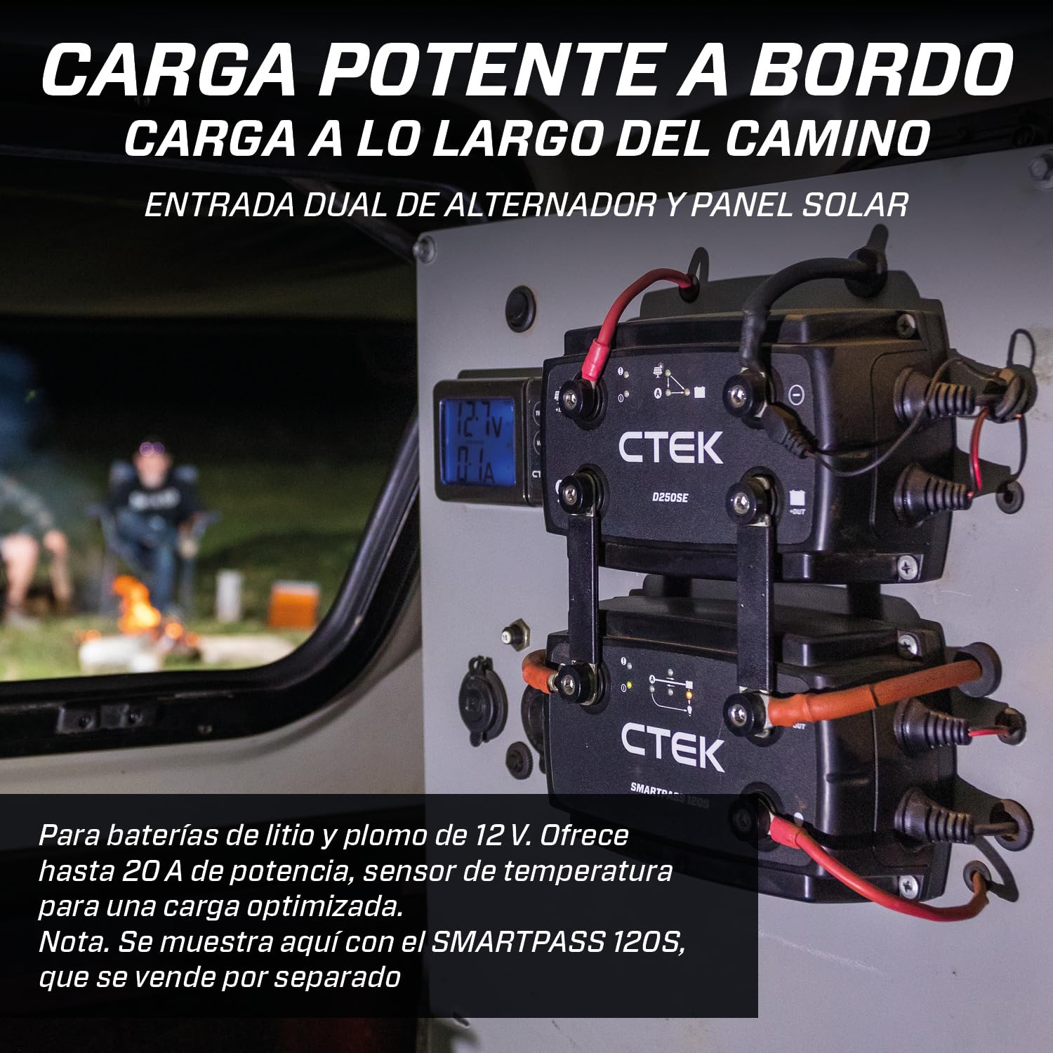 CTEK D250SE Cargador Batería 12V 20A, Para Baterías De Arranque Y Servicio En Vehículos Recreativos, Camiones Y 4x4, Cargador De Batería De Coche Solar, Mantenedor De Batería Y Cargador Batería Litio