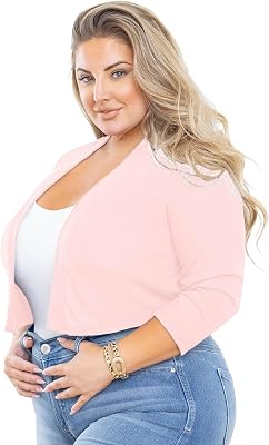 AusLook Women's Plus Size Shrug 3/4 Sleeve Lightweight Open Front Knit Cropped Bolero Cardigan Sweater 1X-5X