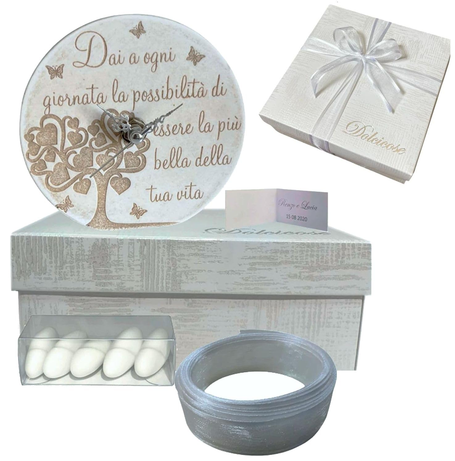 Regalami.shop Set 4 bomboniere in pietra con scatola, portaconfetti, nastro e bigliettino ideale per tutte le cerimonie (set 4)