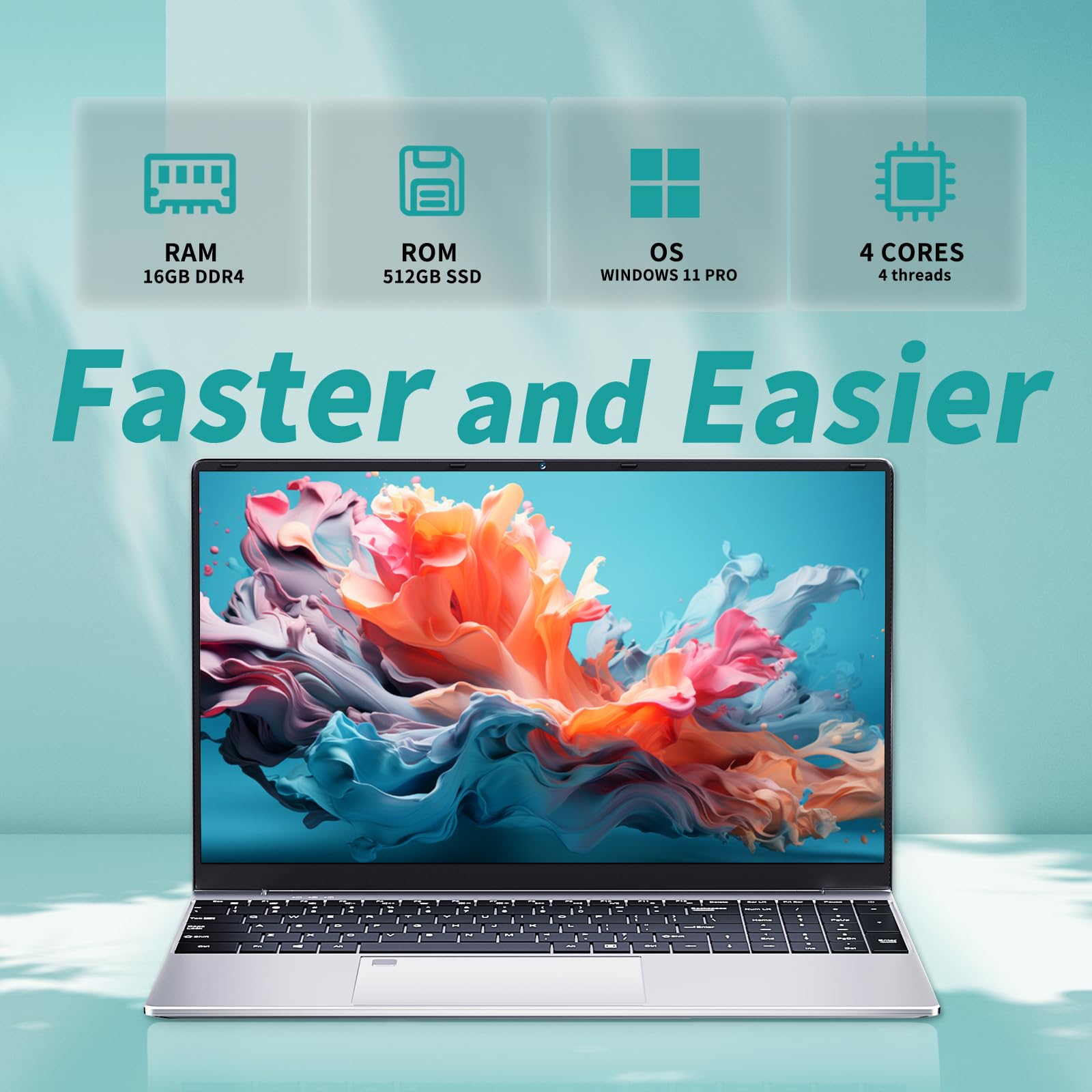 PC Portatile 15,6 pollici, notebook 16 GB RAM 512 GB SSD, laptop Celeron N95 FHD 1080P, notebook WiFi dual-band Touch ID, con mini HDMI, 2xUSB 3.0, laptop con tastiera retroilluminata full size