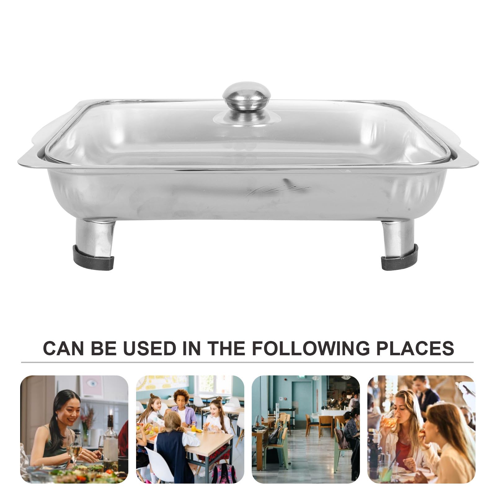 Bandeja de acero inoxidable para servir buffet con tapa con cerradura, bandeja antideslizante para catering, eventos y almacenamiento de alimentos, diseño duradero y elegante