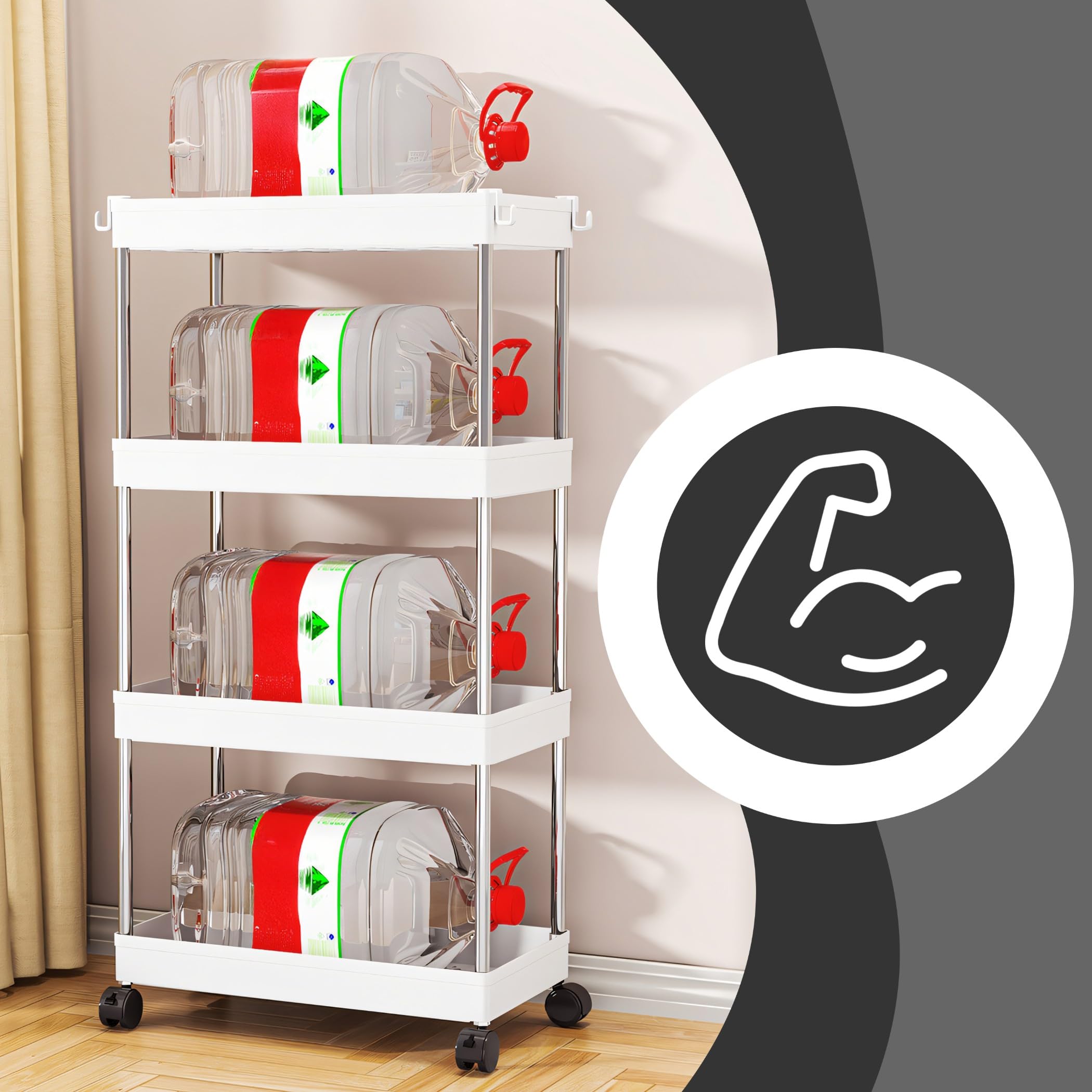 Retoo Carrello da cucina a 4 ripiani, carrello da cucina su rotelle, scaffale per nicchia, mensola da bagno, mensola per cucina, bagno, camera da letto, ufficio, cameretta dei bambini, 65 x 11,5 x
