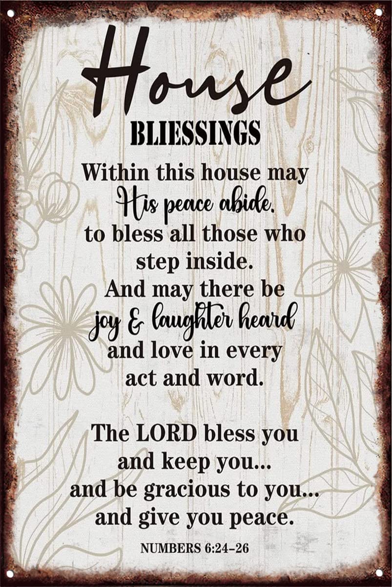 rayprint Tin Wall Art House Blessing Decor, Christian Family Home Decor Saying, Gift For Christian 8"x12"